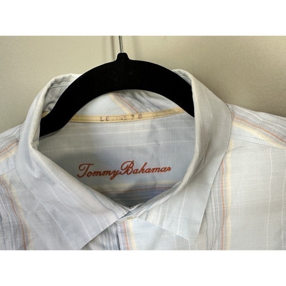 Tommy Bahama blue Stripe Button Collar Cotton Dress Shirt size large ***FLAW*** - Picture 4 of 14